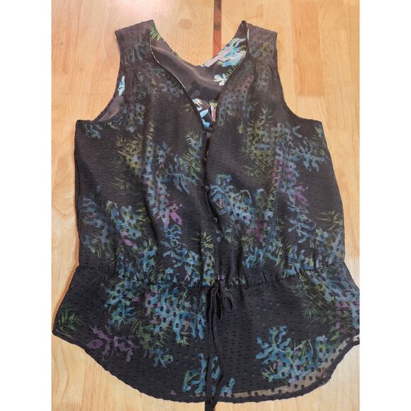 Daniel Rainn Silk Sleeveless Floral Contrast Sheer Black Gathered tie waist L - Picture 1 of 10